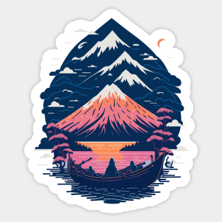 Serene Mount Fuji Sunset Peaceful River Scenery Sticker